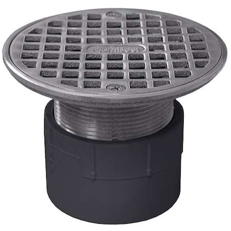 Jones Stephens 2in. PVC Over Pipe Fit Drain Base with 2in. Metal Spud and 4in. Chrome Plated Strainer D53206